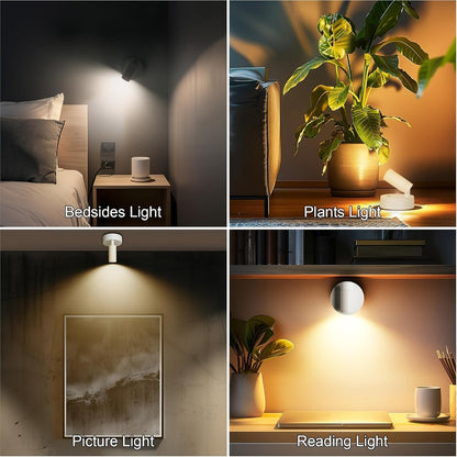 Rechargeable Indoor Spotlight LED, 3-Color Dimmable with Remote & Timer, 350° Adjustable, 2500mAh Battery