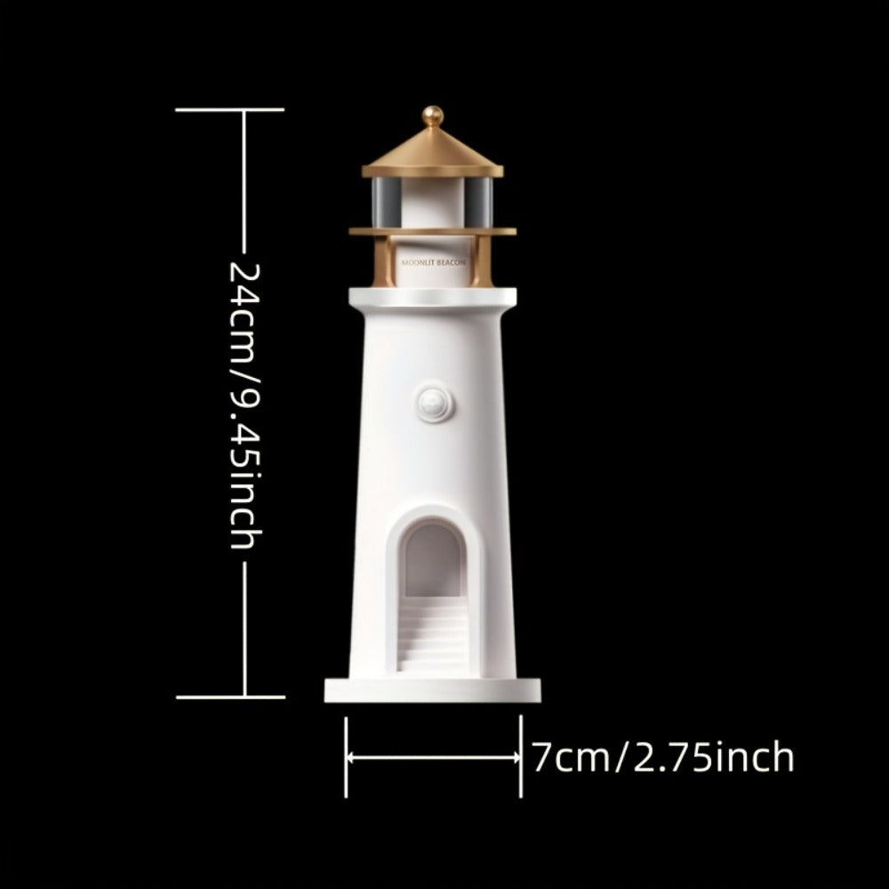 Moon Lighthouse Projector Night Light, Motion Sensor LED Lamp with USB Charging, Always-On Mode, Moonlight Ocean Projection