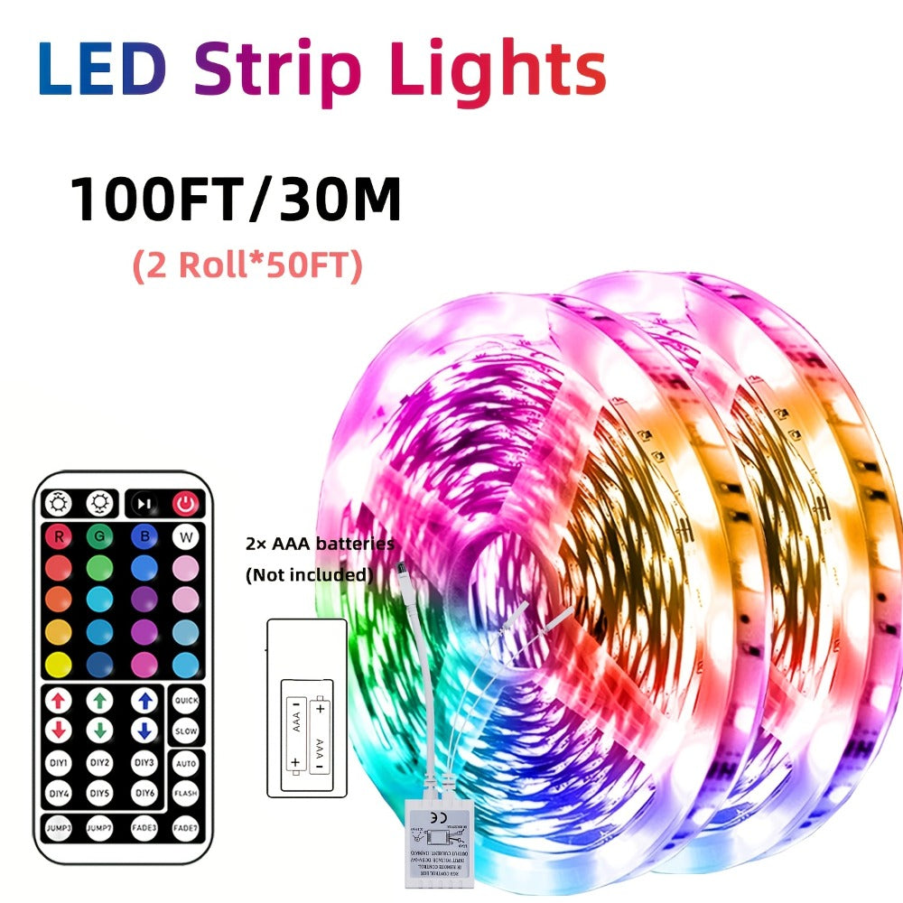 50FT or 100FT RGB LED Strip Light with 44-Key Remote, 20 Colors and Eight Modes for Room and Event Decor