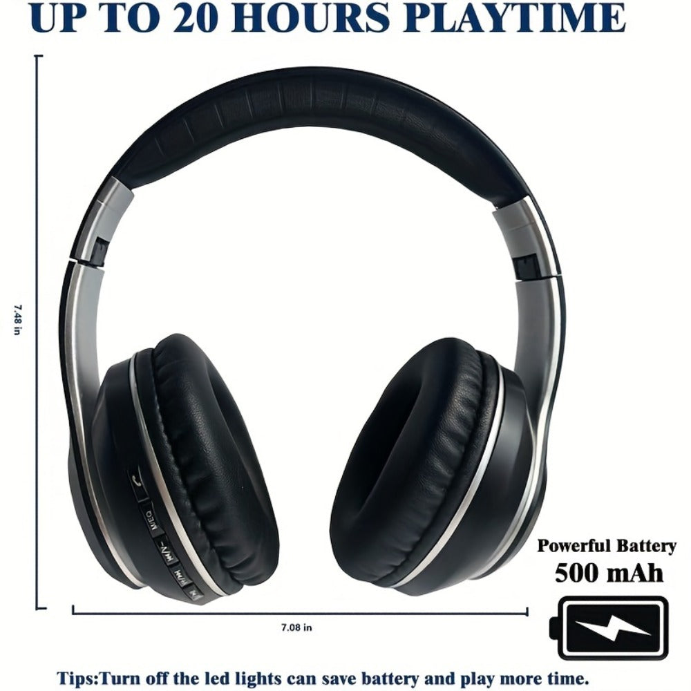 Wireless Headphones Deep Bass Foldable Built-in Mic 3.5mm Wired Stereo Sound Type-C for Bedside Audio, Alarms and Room Entertainment