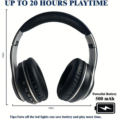 Wireless Headphones Deep Bass Foldable Built-in Mic 3.5mm Wired Stereo Sound Type-C for Bedside Audio, Alarms and Room Entertainment