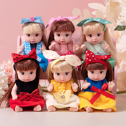 Mini Fashion Dolls Set of 6, 4-Inch Poseable Collectible Dolls with Glitter Eyes, Stylish Hair & Cute Outfits