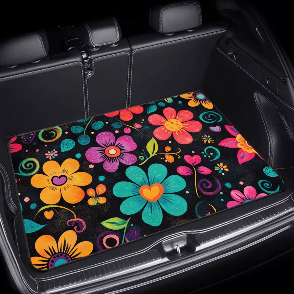 Car Trunk Mat Anti-Slip Rubber – Colorful Petal Pattern Cargo Liner, Non-Slip Boot Mat for Most Cars, Durable Trunk Organizer Pad & Interior