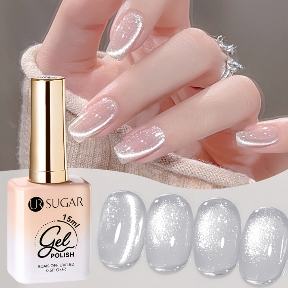 White Glitter Cat Eye Gel Polish Set 2pc Sparkling Magnetic with Stick Included | Soak Off UV LED 0.51oz Each Semi-Permanent 3D Nail Art |