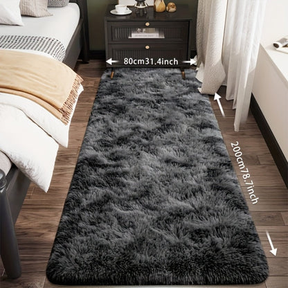 Tie-Dye Plush Bath Mat Runner, 80 x 200cm with Long-Pile Surface in Light Grey, Dark Gray, Light Pink or Black