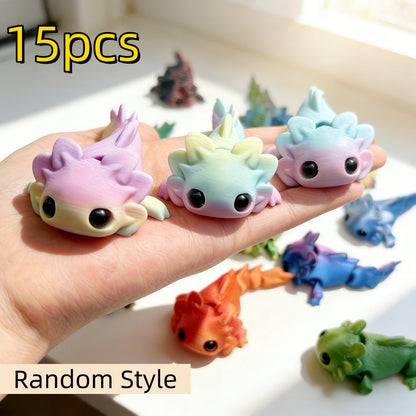 3D Printed Axolotl Figures Set 15pcs – Cute Mini Axolotl Toys for Desktop Decoration, DIY Miniature Landscape