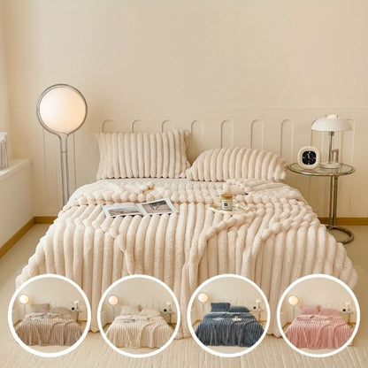 Plush Knit Faux Fur Blanket in Space Gray, Creamy White or Pink with Two Large Metric Size Options