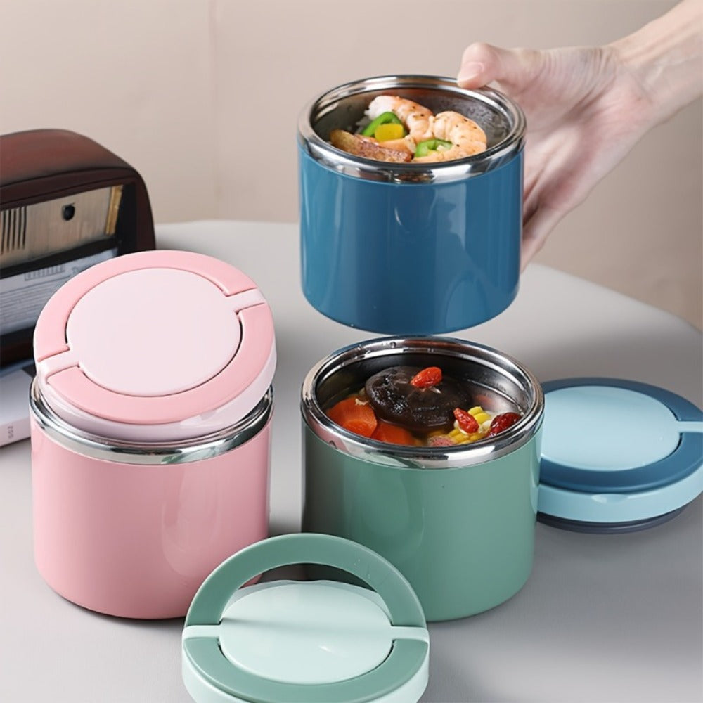 Stainless Steel Lunch Box 630ml Leakproof Stackable Thermal Bento Box with Handle 304 Steel Heat Cold Insulation Container for School Office