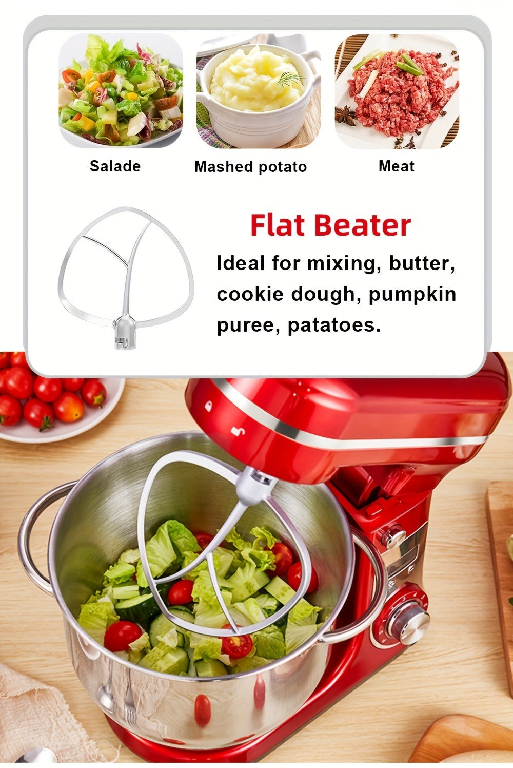 Stand Mixer 1200W 6L Stainless Steel Bowl - Kitchen Food Stand Mixer with Dough Hook, Whisk & Beater
