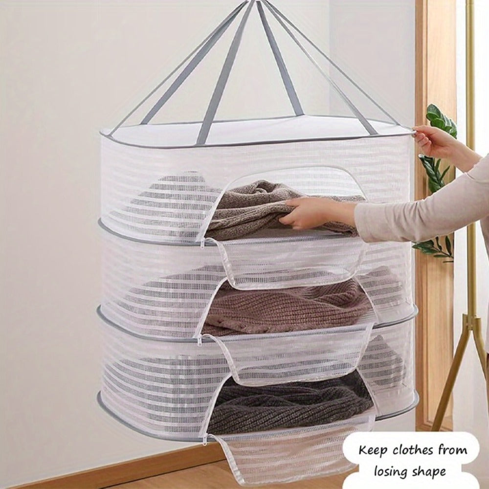 Mesh Drying Rack Foldable 2-3 Layer with Hooks & Zipper Closure, Hanging Herb Drying Net for Herbs