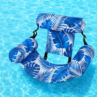 Pool Float Tropical Leaf Lounge Chair with Sling Seat, Inflatable Side Bolsters and Adjustable Headrest