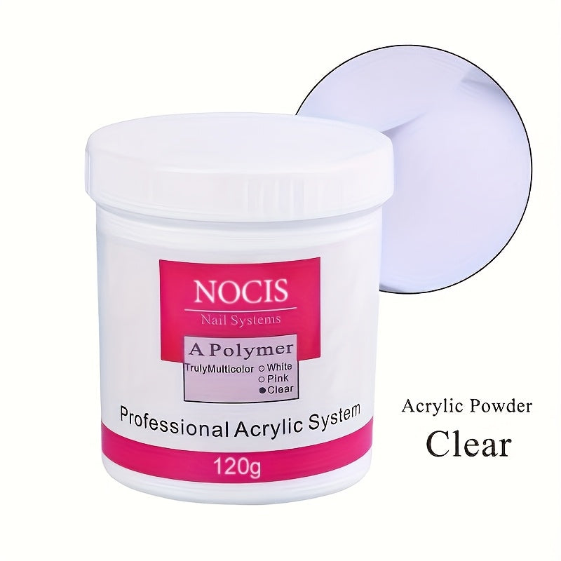 No Lamp Acrylic Nail Extension Powder 120g Clear Pink White, Crystal Formula for Carving 3D Nail Art