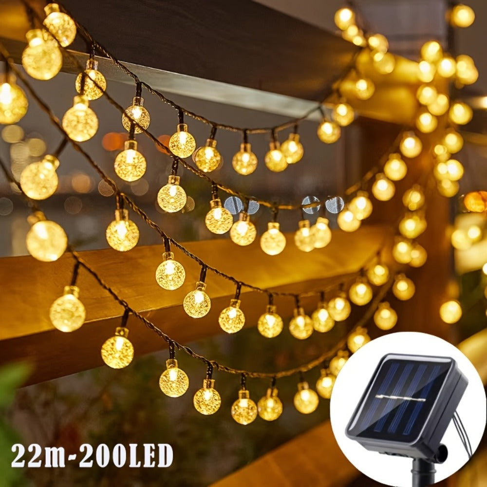 Solar String Lights in 39, 50, 72, 100 or 105-Foot Options with Spherical Bulbs, Warm or Cool White and Remote Control