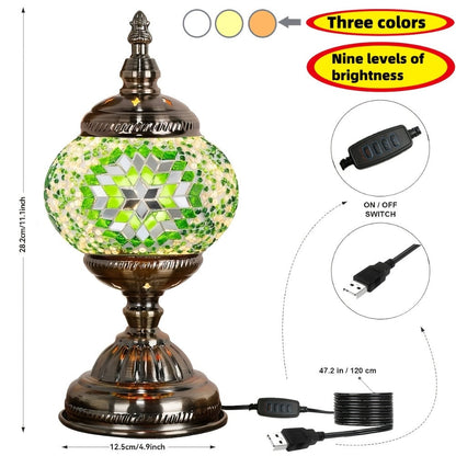 DIY Turkish Moroccan Mosaic Lamp Kit Handmade Glass Metal Brass Dimmable Bohemian Table Light for Entryways, Bedrooms and Living Spaces
