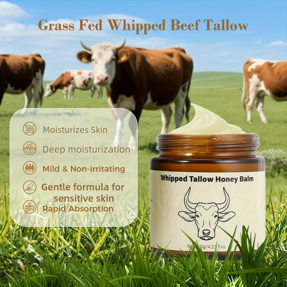 Grass-Fed Beef Tallow Balm with Honey & Hyaluronic Acid Natural Whipped Face Body Cream Nourishing Lotion Sensitive Skin Safe 114g/4oz