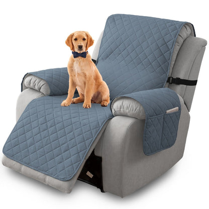 One-Piece Quilted Recliner Chair Cover with Wide Arm Wings, Back Strap and Eight Color Options