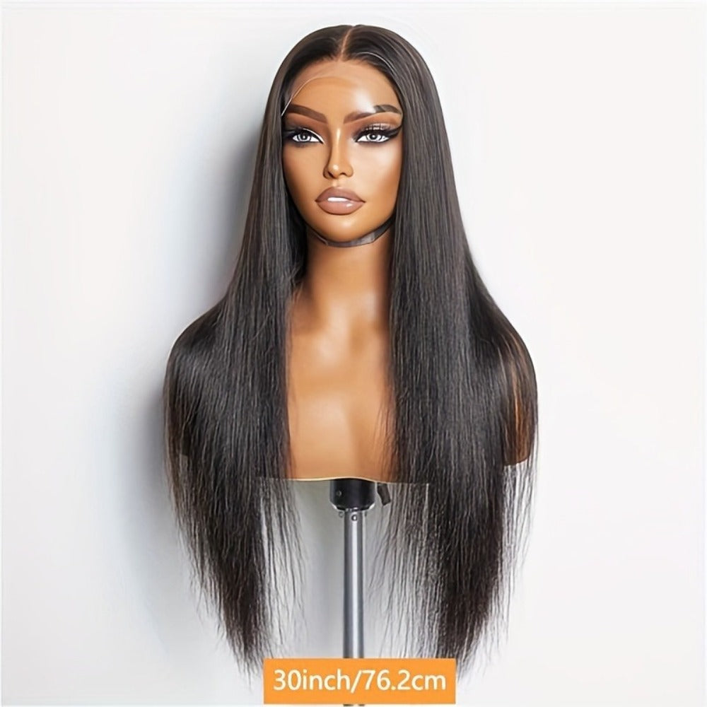 Glueless Straight Human Hair Wig 4x4 Lace Closure Pre-Plucked Natural Hairline Versatile Parting Natural Black 12-28 Inch Women No Glue
