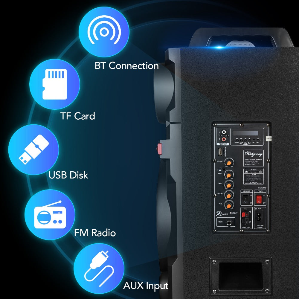 Karaoke Party Bluetooth Speaker with Sound Reactive Lights, 1000W Peak DJ Subwoofer Stereo Boombox