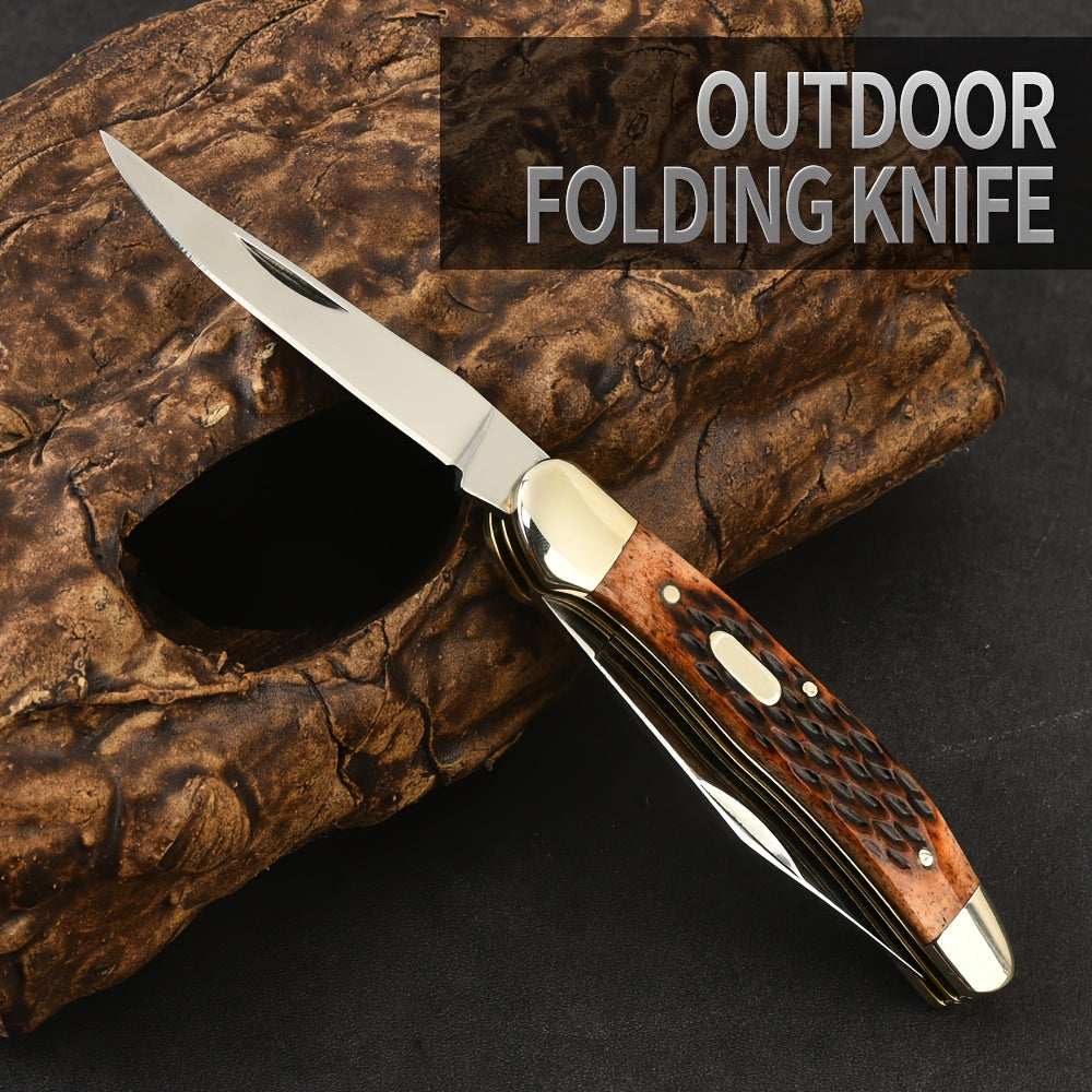 Folding Pocket Knife Handcrafted Multi-Tool with White Copper Finish, Wood Grain & Cow Bone Handle – Portable EDC Blade for Camping