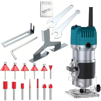 Wood Router Carving Machine Electric Trimmer, Wood Slotting, Drilling & Engraving Tool with Optional 15pc Milling Cutter Set