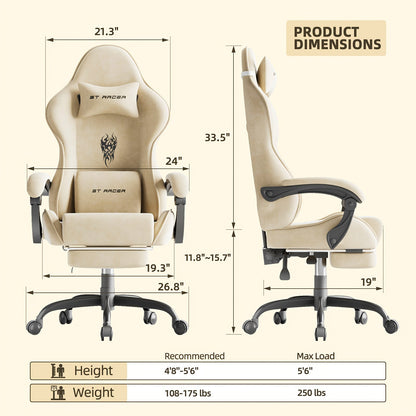 Gaming Chair Ergonomic Esports Chair – Skin-Friendly PU Leather, Thickened Board, Linkage Armrest, Adjustable Footrest & Headrest