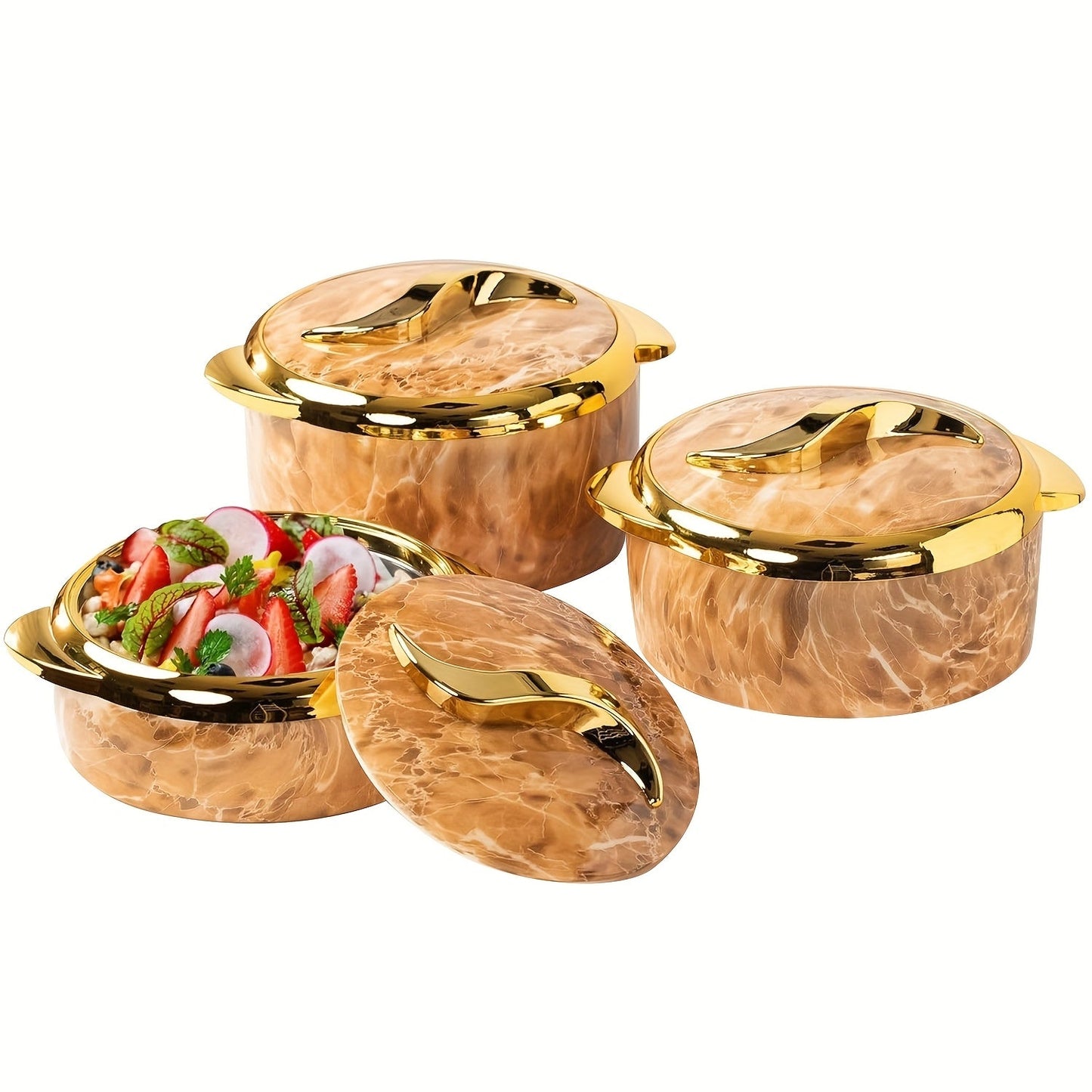 Insulated Casserole Dish Set 3-Piece Thermal Food Warmer with Lids, Stainless Steel Serving Bowls for Hot & Cold Food