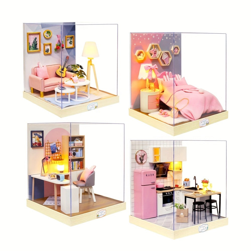 DIY Miniature Dollhouse Kit with Dust Cover Small, Mini House Model No Glue with the Listed Color, Size or Set Options for Everyday Use