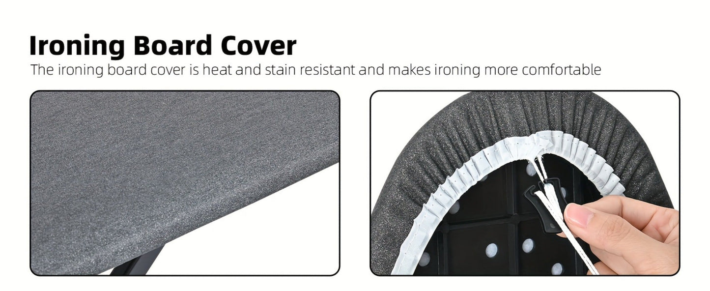 Freestanding Black Ironing Board with Multi-Height X-Leg Frame and Extended Iron-Rest Platform