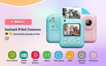 Instant Print Camera for Kids 48MP with Print Paper 32G TF Card 1080P FHD Video Flash MP4 Puzzle Game for a Home Lash Beauty Routine