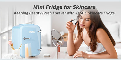 Mini Fridge 4 Liter 6 Cans - Thermoelectric Cooler and Warmer, 110V AC & 12V DC Portable Small Refrigerator for Bedroom