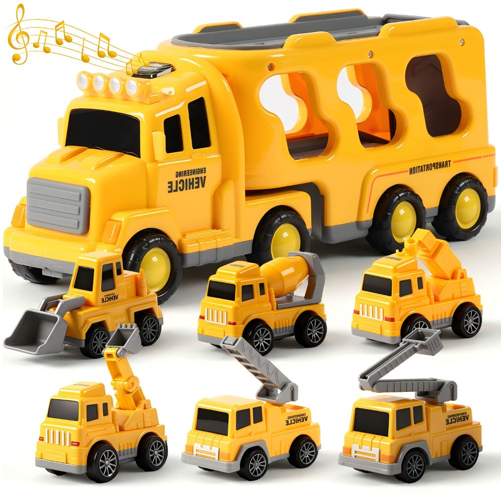 7-in-1 Kids Car Toy Set 7pcs with Playmat, Large Vehicle + 6 Mini Cars Ambulance Police Fire Truck Engineering