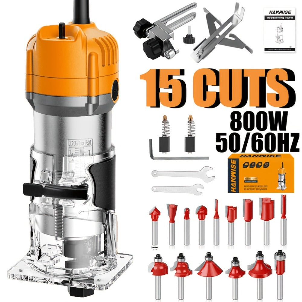 Wood Router Edge Trimmer 800W 6.1Amp Compact Hand Router Tool 35000RPM with Variable Speed, 1/4" Collet