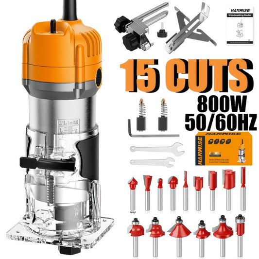 Wood Router Edge Trimmer 800W 6.1Amp Compact Hand Router Tool 35000RPM with Variable Speed, 1/4" Collet