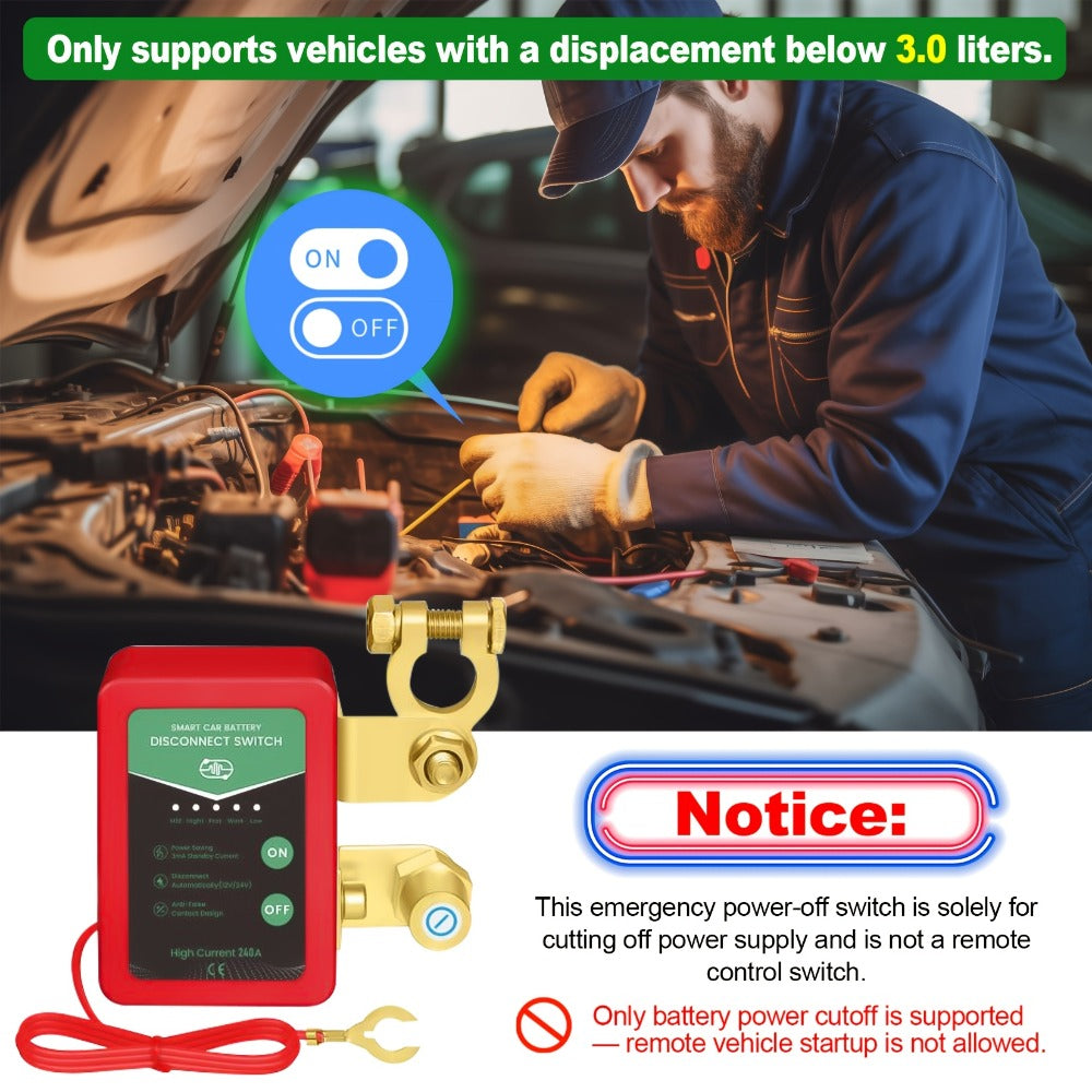 Car Battery Auto Power Off Switch with LED Voltage Display – 12V/24V Anti-Drain Protection, Low Voltage Alarm