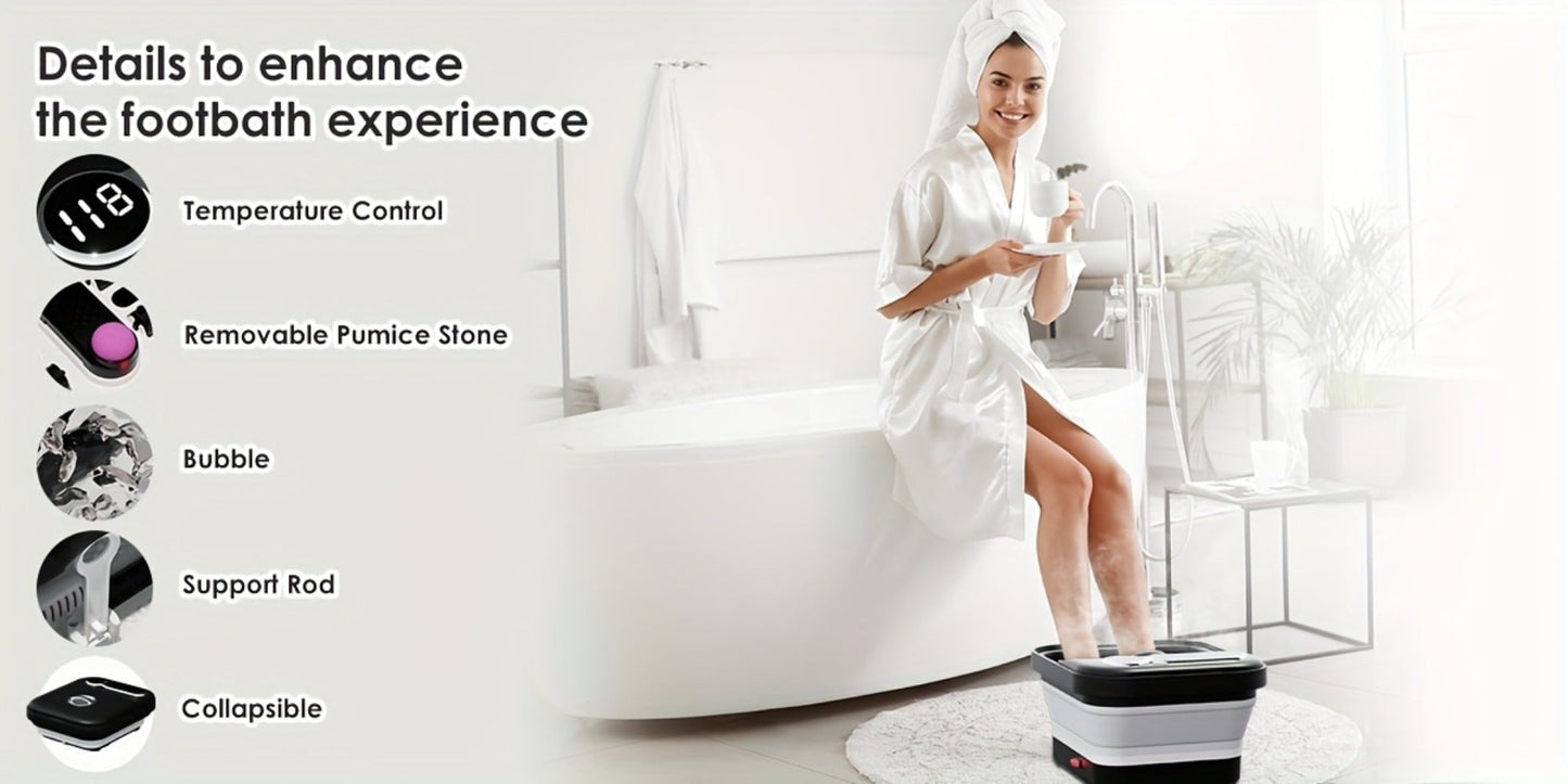 Foot Spa Massager Collapsible with Heater & Temperature Control – Foot Bath with Bubbles, 6 Massage Rollers, Vibration