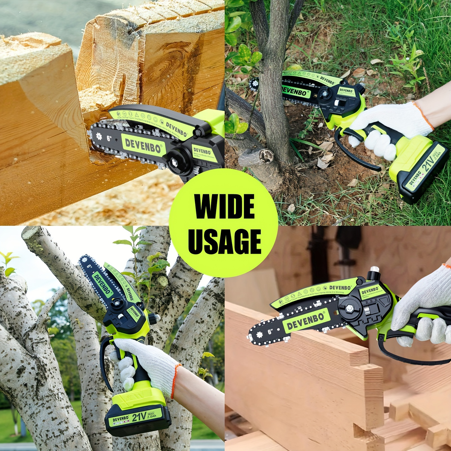 Cordless Mini Chainsaw 6-Inch, Handheld Pruning Saw with Rechargeable Battery, Adjustable Chain Tension