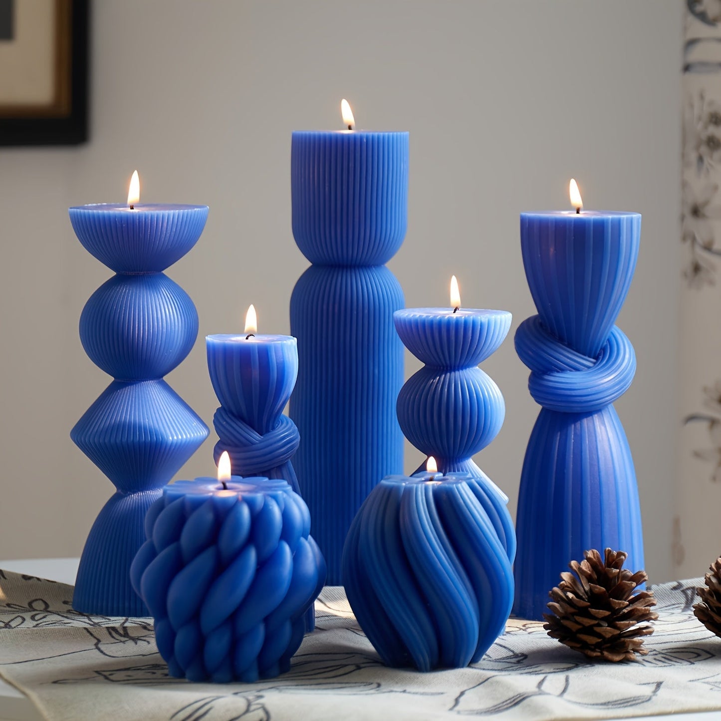 Ribbed Pillar Candles 7-Pack Large Soy Wax, Handmade Aesthetic Pillar Candle Set for Home Decor, Wedding Centerpiece