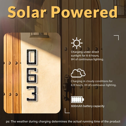 LED Solar House Number Light 6.7 Inch Wall Mounted, Smart Sensor Illuminated Address Number for Home Decor
