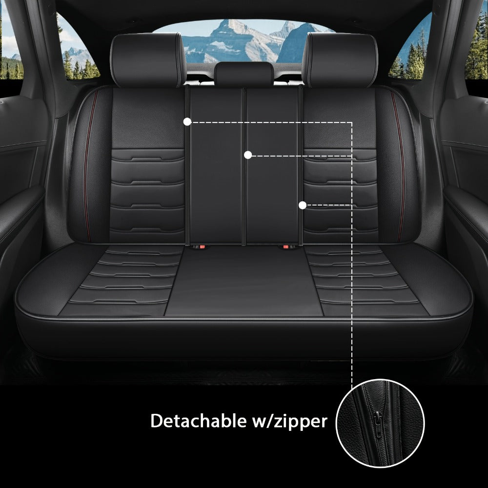 Car Seat Covers 5-Seat Faux Leather Set with Front Storage Pocket and Three Color Combinations