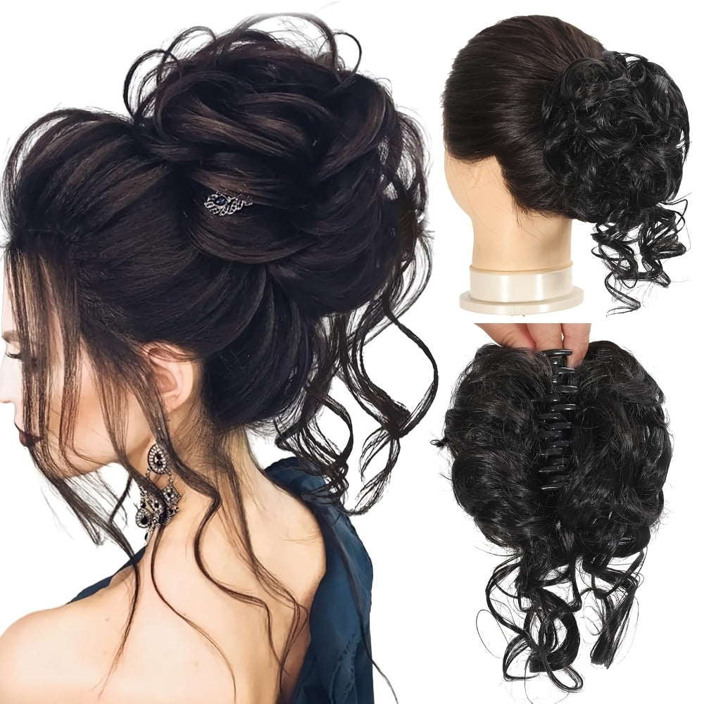 Hair Extensions Curly-Wavy 6-Inch Synthetic Messy Bun with Claw Clip and Seven Color Codes