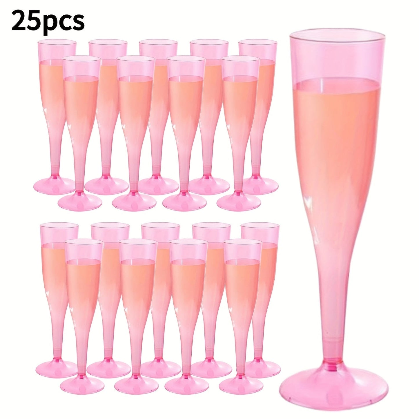 Pink 4.5-Ounce Stemmed Party Flutes in 25- or 50-Piece Packs for Toasts and Event Table Settings