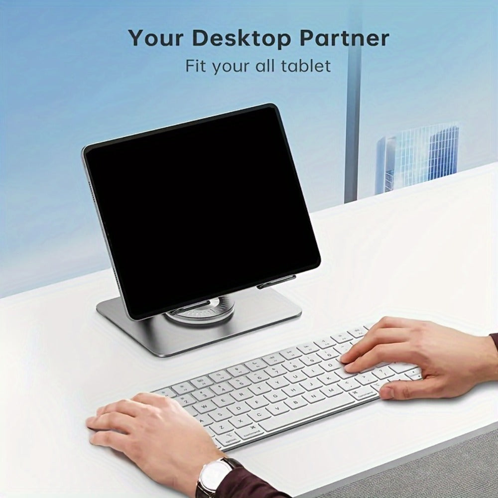 Black or Silver Rotating Tablet Stand with Foldable Metal Desktop Base and 17 × 15 × 11 cm Package Dimensions