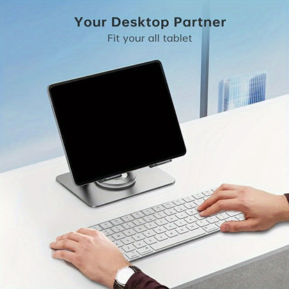 Black or Silver Rotating Tablet Stand with Foldable Metal Desktop Base and 17 × 15 × 11 cm Package Dimensions
