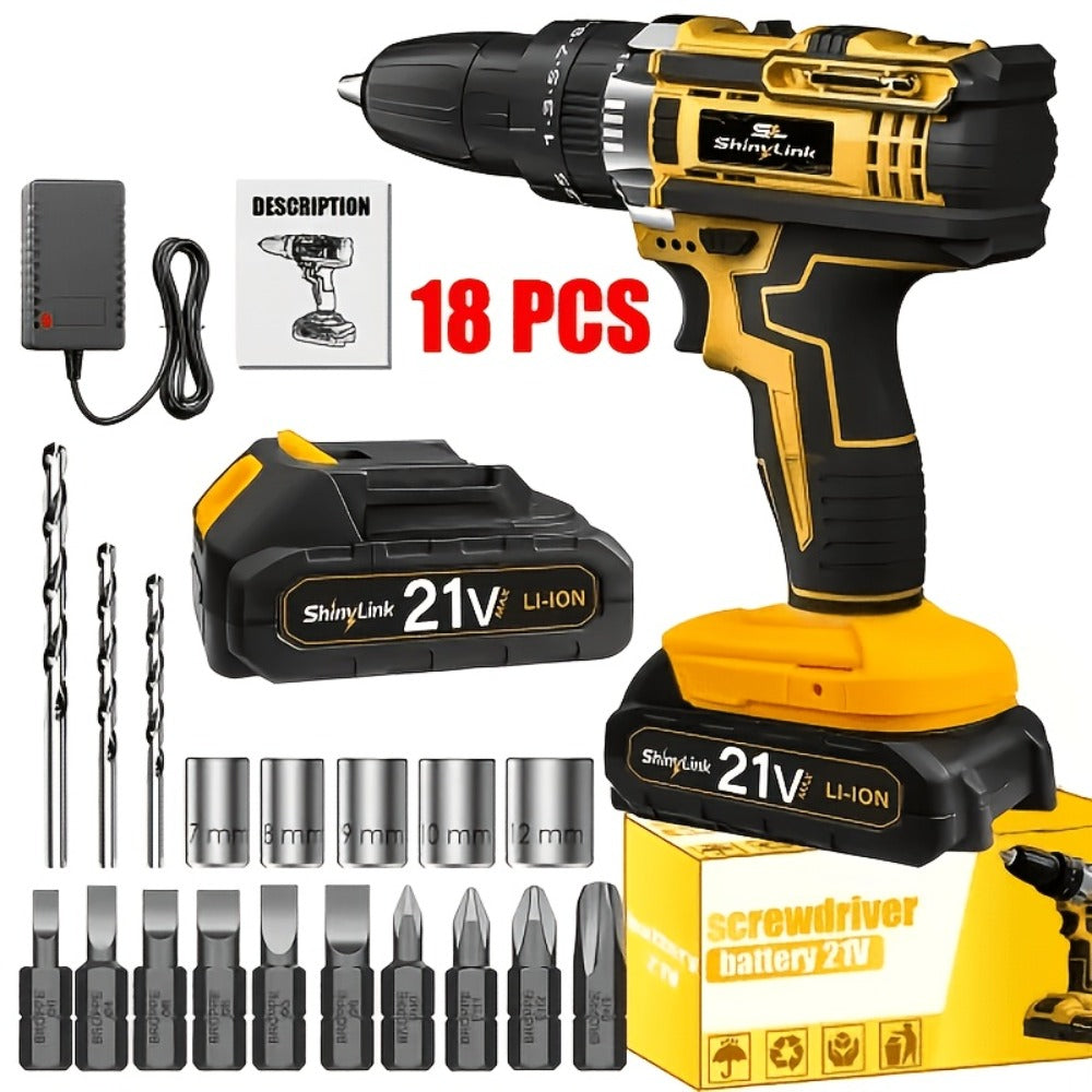21V Cordless Drill Set Electric Drill Driver Kit with Lithium Battery Screwdriver Bits Hand for Entryways, Bedrooms and Living Spaces