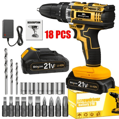 21V Cordless Drill Set Electric Drill Driver Kit with Lithium Battery Screwdriver Bits Hand for Entryways, Bedrooms and Living Spaces
