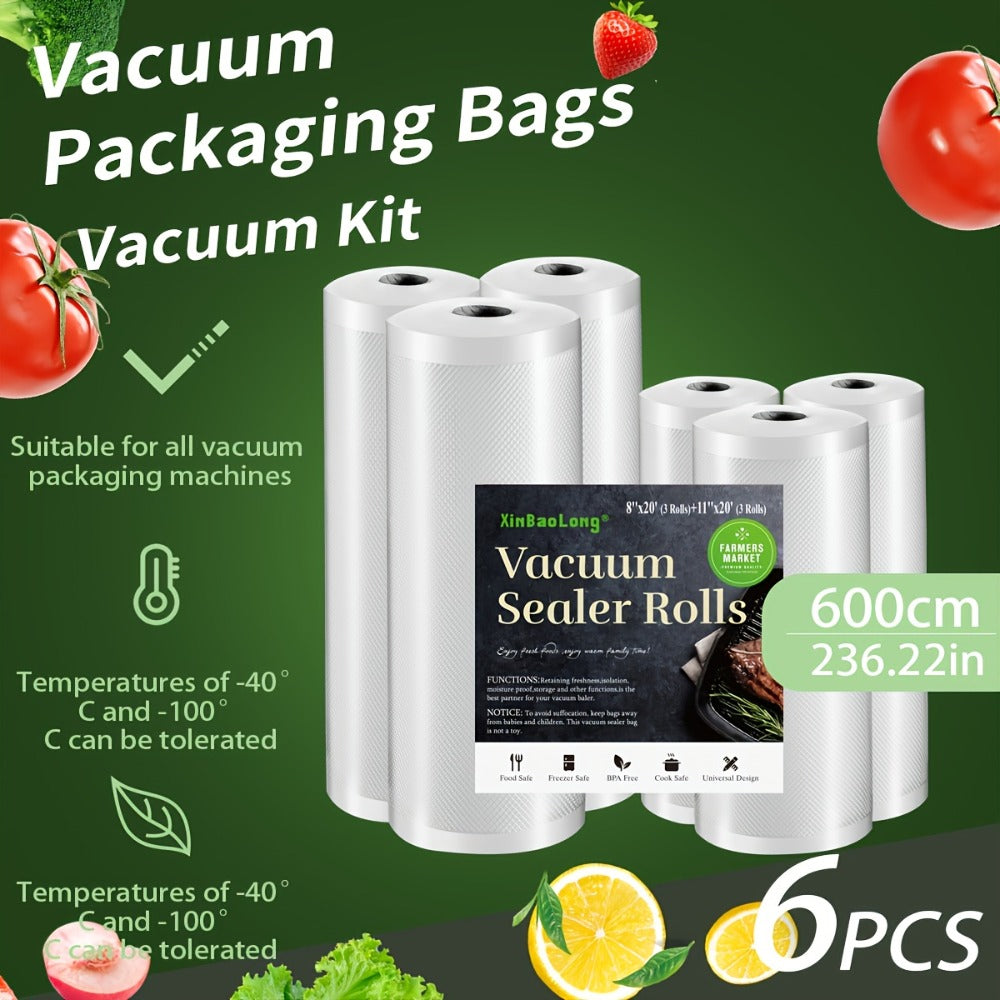 Vacuum Seal Bags for Food 6 Rolls Food Saver Roll Bags 236 Inch, 2 Sizes Vacuum Storage Roll Bags for Food Preservation