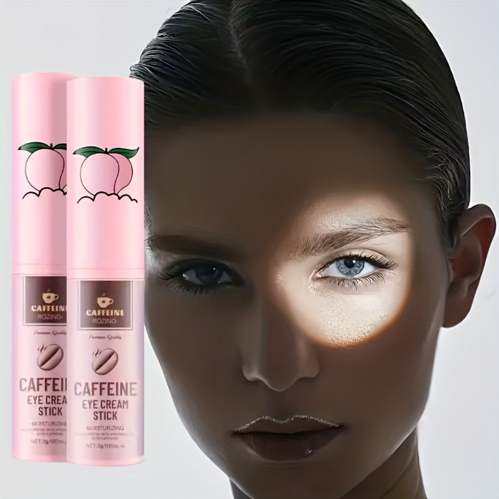 Two-Piece Caffeine-Labeled Eye Cream Stick Set with Coordinated Peach-Print Twist-Up Tube Design