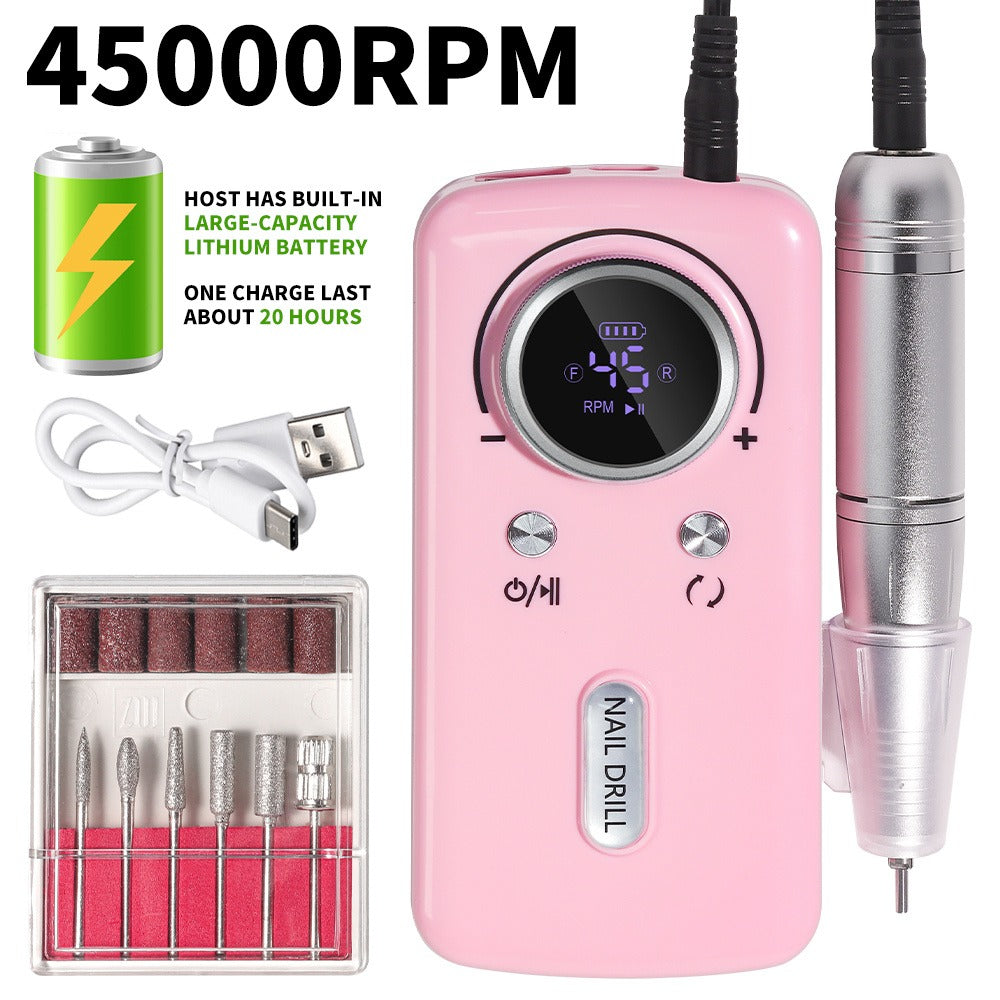Cordless 45000 RPM Nail Drill Kit with Rechargeable 1800mAh Battery, USB-C Charging and Three Color Options