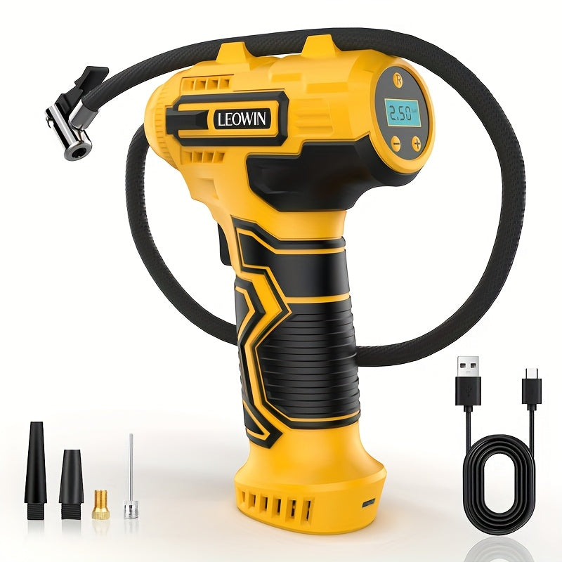 Portable Tire Inflator Air Compressor 150 PSI Cordless with Auto-Shutoff Digital Pressure Gauge LED Light Wireless USB Charging for Car