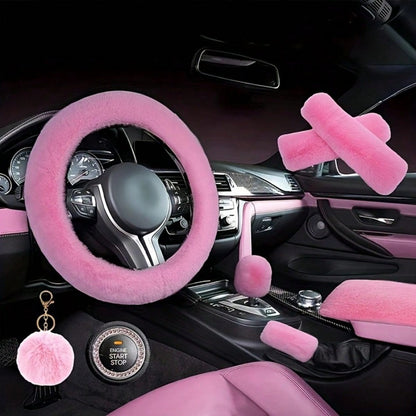 Plush Fluffy Steering Wheel Cover – Rex Rabbit Fur Texture, Universal Fit, 12 Colors (Black, Pink, Purple, Red & More)